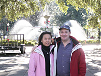 cute couple in front of Forsythe fountain